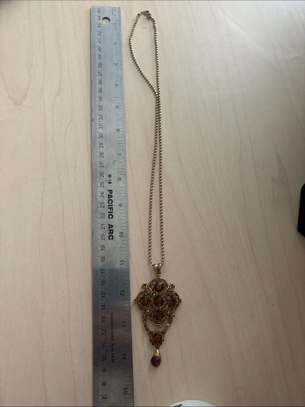 Gold-Tone Amber Crystal Pendant Necklace - Elegant Women's Jewelry - Picture 3 of 4